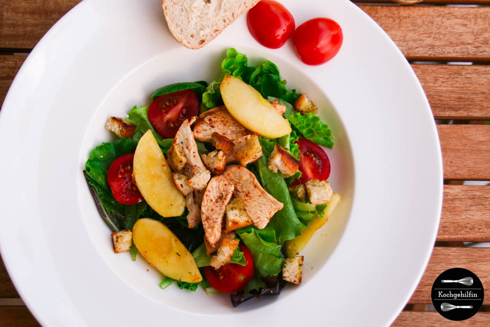 Salat mit Hühnchen und karamellisiertem Apfel-5